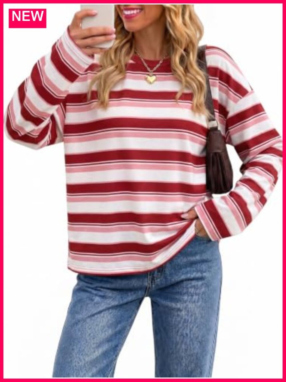 Womens Oversized Striped Long Sleeve Tee Crewneck Casual Pullover